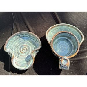 Mudpuppies Studio Pottery Chips Dip Dish & Spoon Rest Sylvia NC Kim Grey -S1